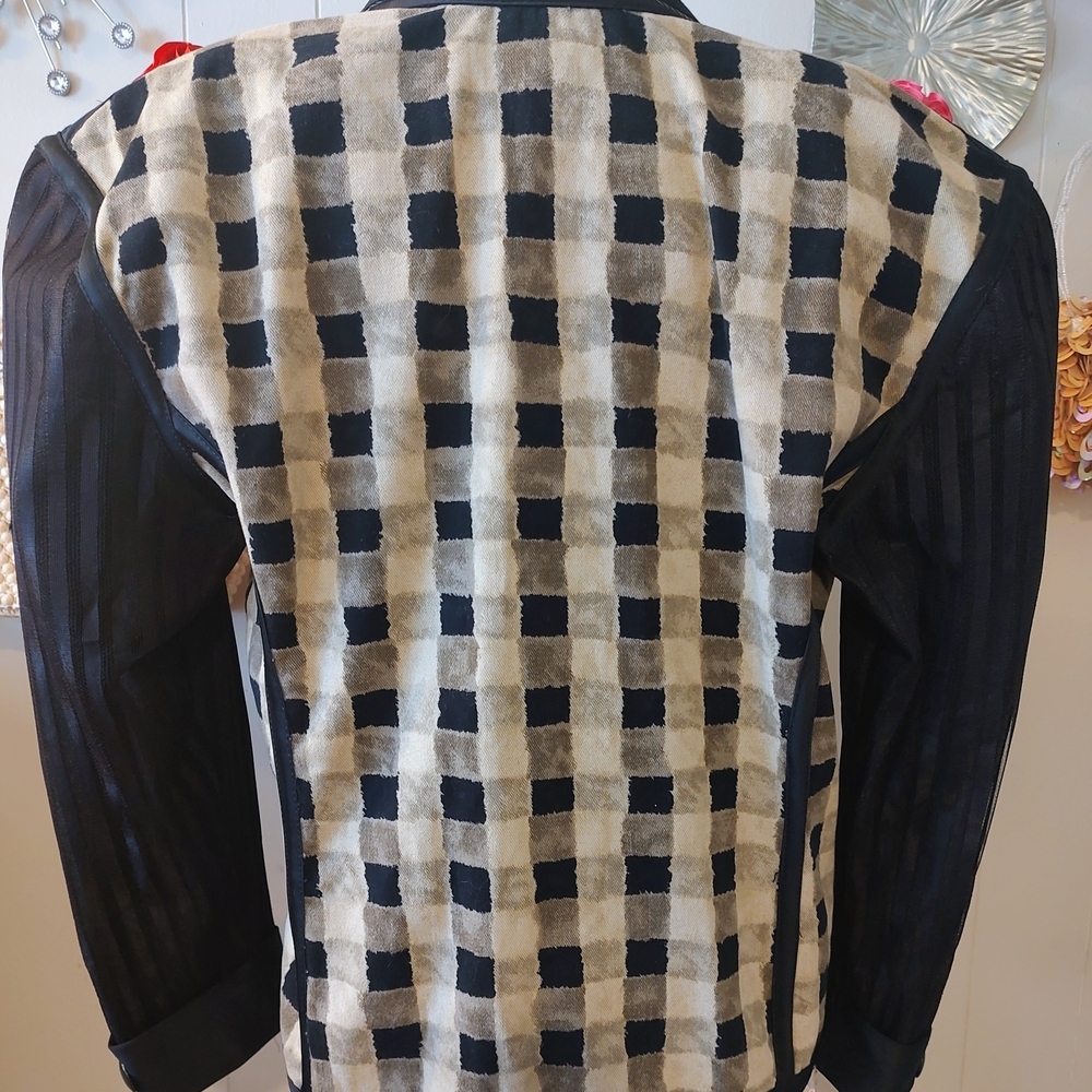 Gene Ewing BIS Vintage Floral Embellished Checkered Women's Blazer Medium - Picture 5 of 14